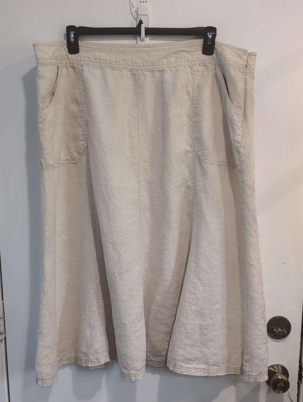 JM Collection 100% Linen Cream A-Line Midi Skirt Size 24W